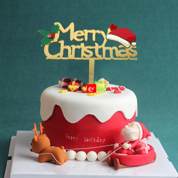 Merry Christmas Christmas hat acrylic cake topper insert card