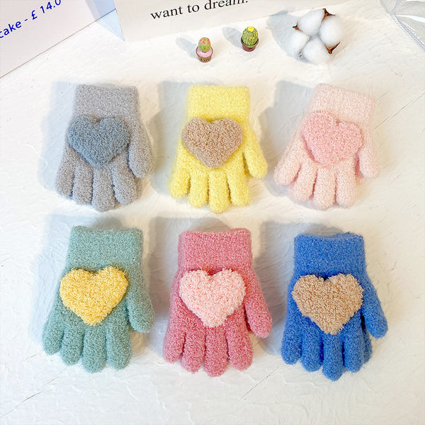 Pure Color Love Children's Gloves Warm-keeping And Cold-proof