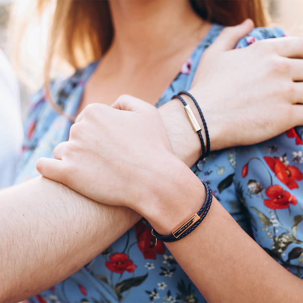 Stainless Steel Braided Leather Rope Couple Bracelet