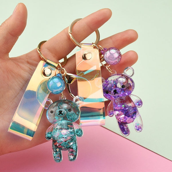 Acrylic Oil-filled Bear Keychain