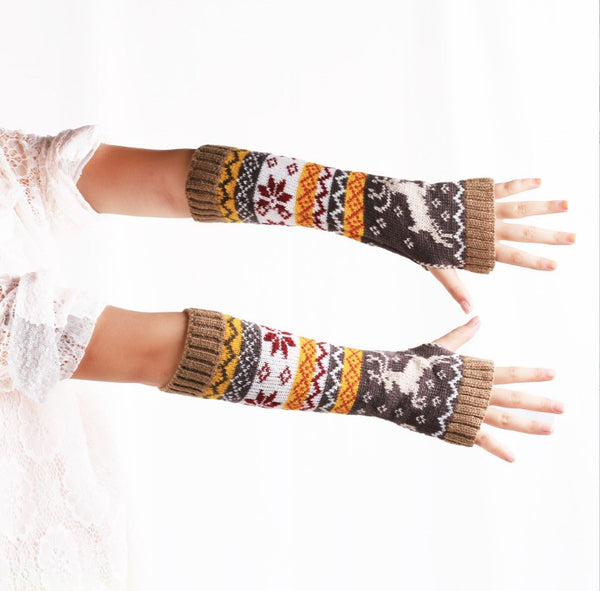 Ladies Woolen Knitted Cartoon Warm Christmas Gloves