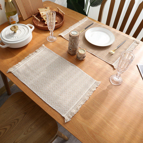 Nordic Style Jute Tassel Placemat Food Photo