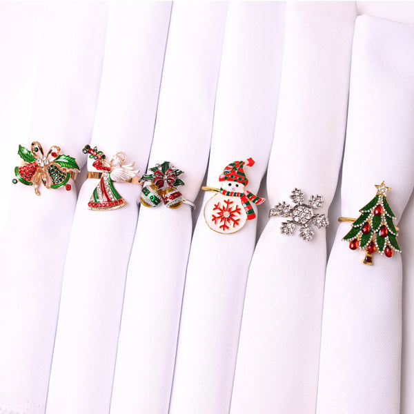 Elk Flower Christmas Tree Napkin Rings Bells