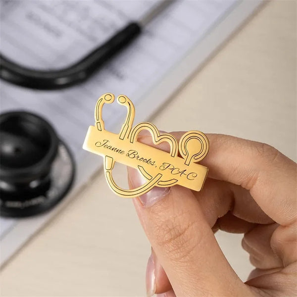 Smooth Engraved Name Stethoscope Brooch