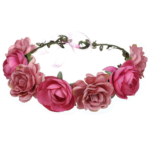 Big Red Rose Bridal Wreath Headband Beach Travel Beautiful Artificial Flower Hair Band Beach Head