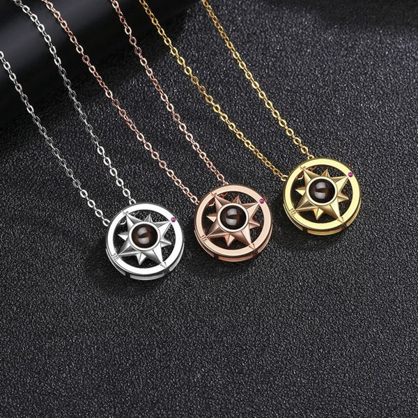 100 Languages Compass Projection Necklace Jewelry Customized Photos