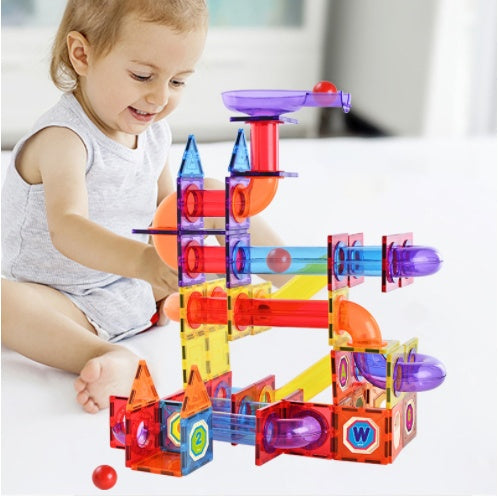 Magnetic Sheet Building Block Designer Magnet Maze Race Run Ball Marble Track Funnel Slide Brick Education DIY Toys For Children