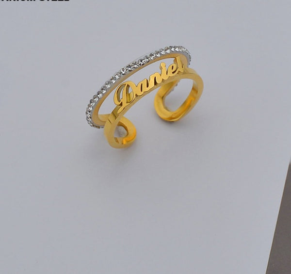 New Cut Stainless Steel Name Ring