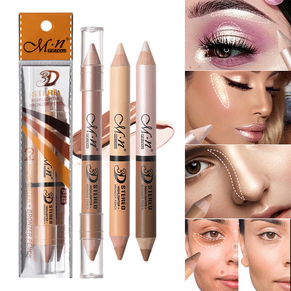 Double-headed Concealer Pen Highlighter Pen One Stroke Dual-use Soft Waterproof Brighten Facial Contour Color Peelable Makeup