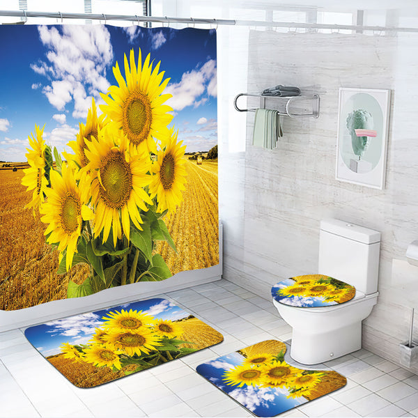 Polyester Shower Curtain Four Piece Bathroom Toilet Three Piece Set