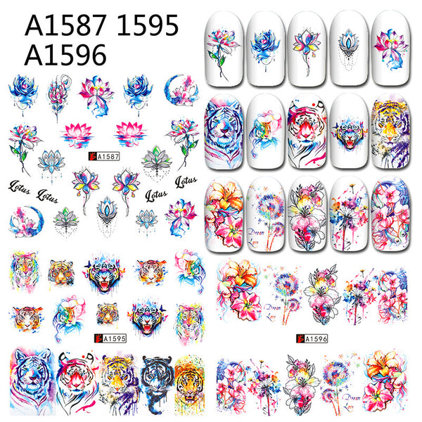 New Foreign Trade Water-based Easter Rabbit Flower English Water Transfer Nail Beauty Applique Nail Sticker