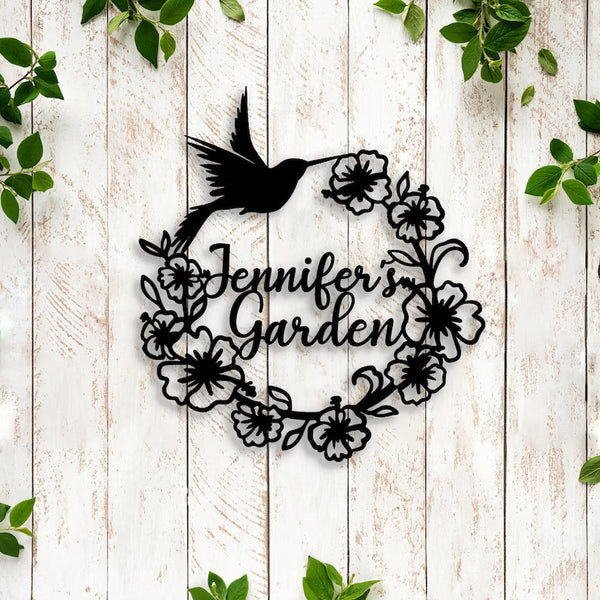 Personalized Hummingbird Flower Metal Tag Garden Flower Sign