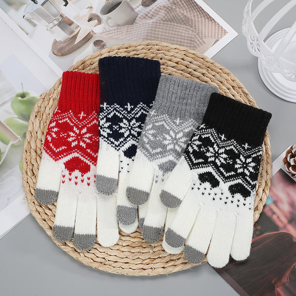 Knitted Christmas Snowflake Love Touch Screen Gloves