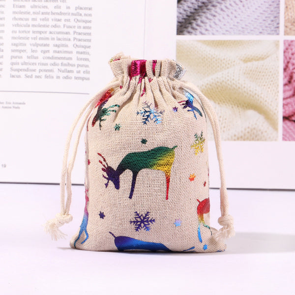 Cotton And Linen Bronzing Gift Bag Christmas Drawstring Bag