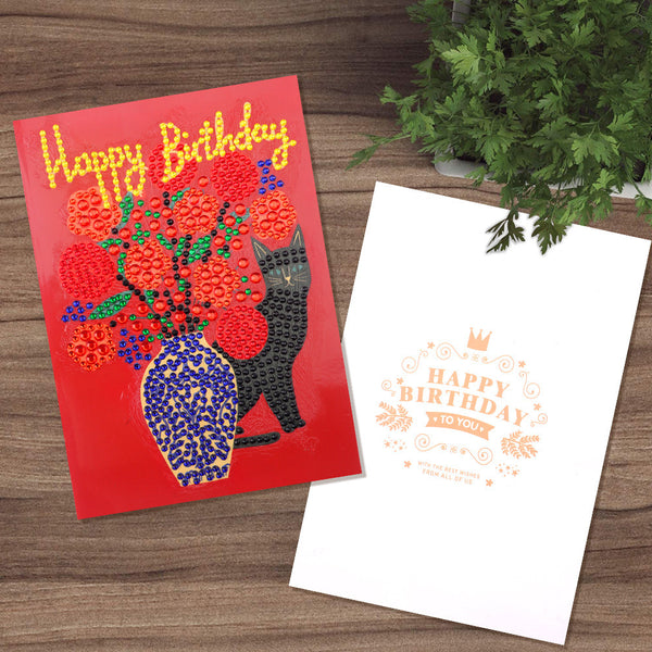 Diamond Sticker Cartoon Birthday Gift Embroidered Greeting Card