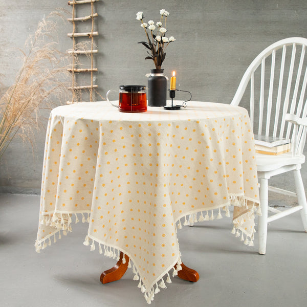 Small Tassel Cotton Linen Tablecloth