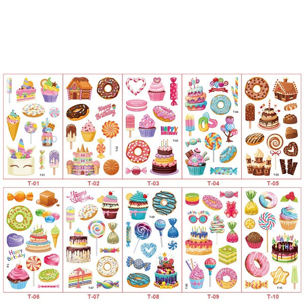 New Children's Dessert Tattoo Sticker Waterproof Boys And Girls Birthday Party Cake Candy Cartoon Temporary Stickers