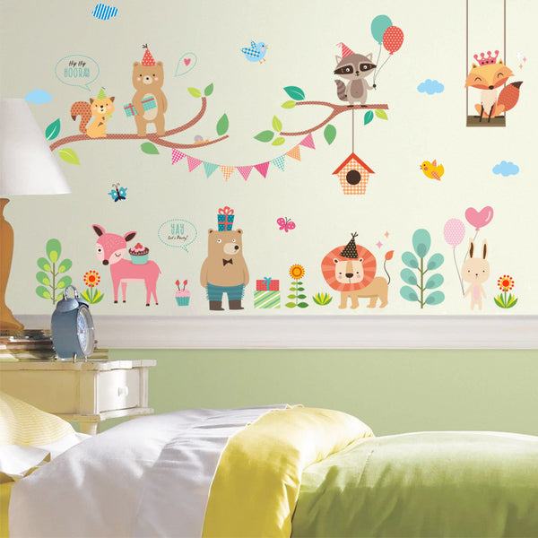 Cartoon Fox Lion Zoo Children's Room Kindergarten Environment Layout Wall Sticker Stickers