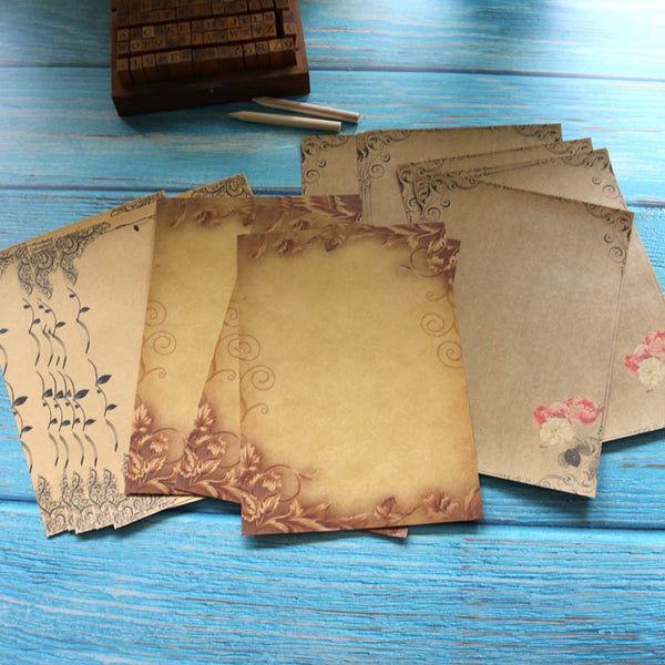 Vintage Kraft Paper Stationery Set Rose Lace 16pcs