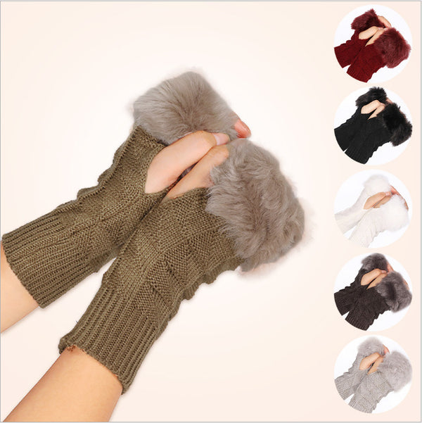 Knitted Gloves Fur Mid Length Half Finger Computer Gloves