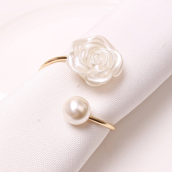 Rose Shape Round Pearl Napkin Ring