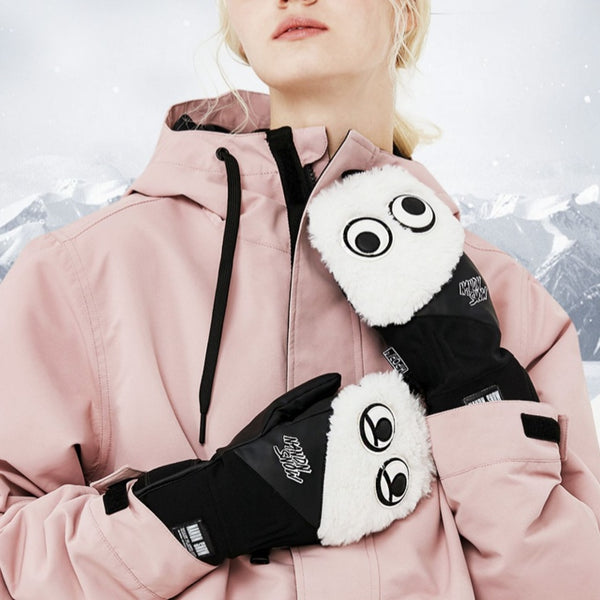 Big Eyes Ski Gloves Waterproof Wear Resistant Warm Single Board Plush Gloves