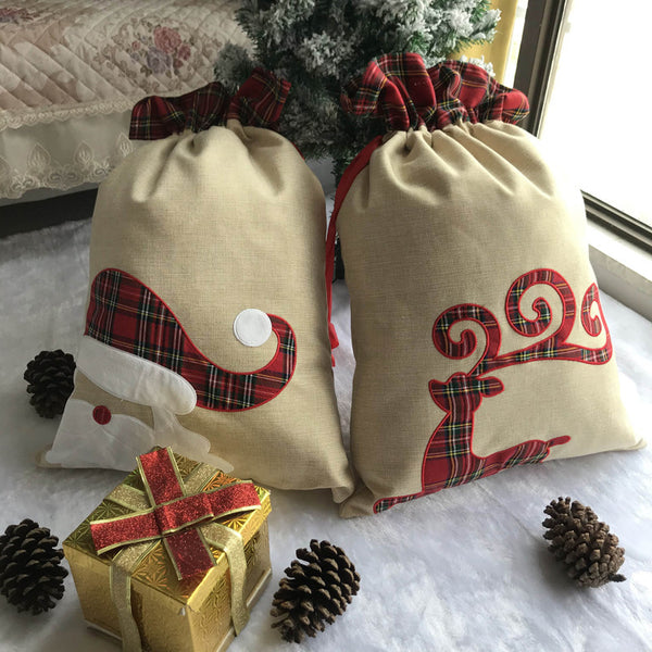 Christmas Gift Old Man Elk Ribbon Drawstring Bag Candy Bag