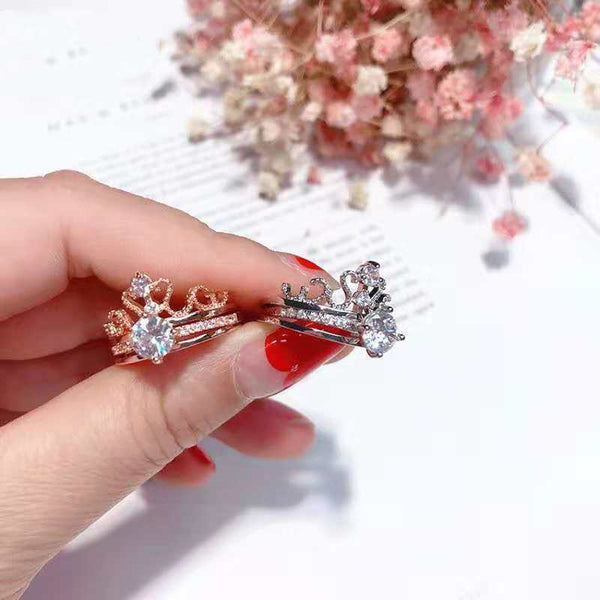 Crown Double Layer Female Diamond Inlaid Opening Can Be Adjusted Freely Simple Temperament Ring