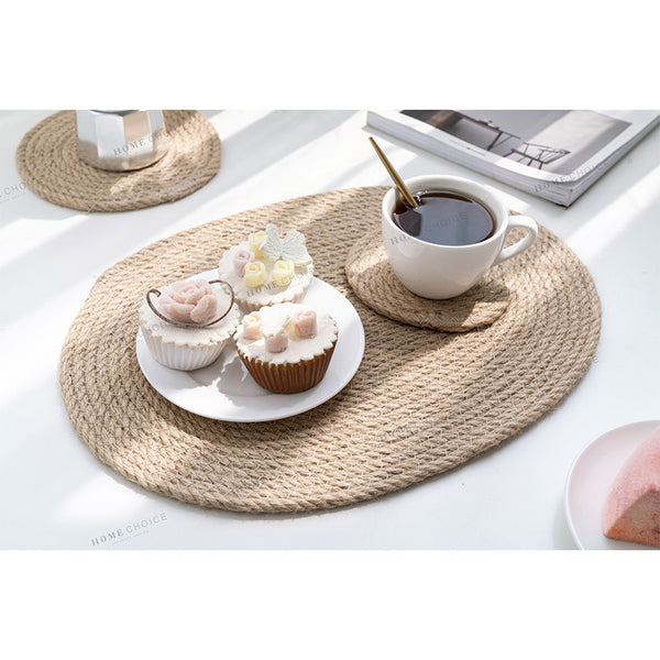 Jute Placemat Round Japanese Style Insulation Cloth Coaster