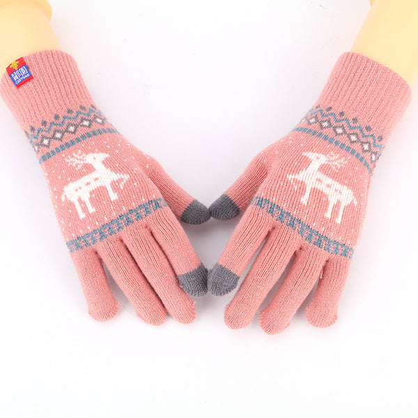 Women's Cute Animal Deer And Snowflake Knitted Gloves Full Finger Winter Gloves Touch Screen Gloves Beautiful Christmas Gift