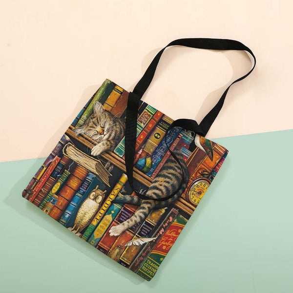 Kitten Pattern Printing Large Capacity Shopping Bag Linen Gift Bag Ladies