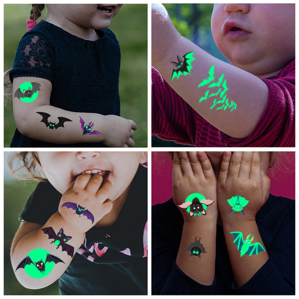 Halloween Glowing Bats Tattoo Stickers Fake Tattoos Paste on Face Arm Leg for Kids Body Art Sticker