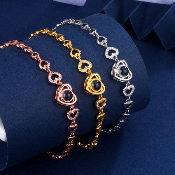 Love Projection All-match Fashion Zircon Heart-shaped HD Color Photo Bracelet