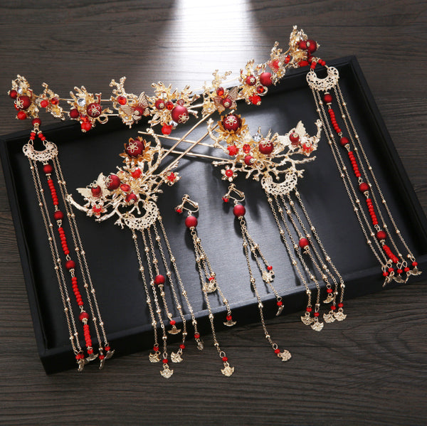 Bridal Headdress Chinese Style Phoenix Crown Wedding Costume Hair Accessories Set