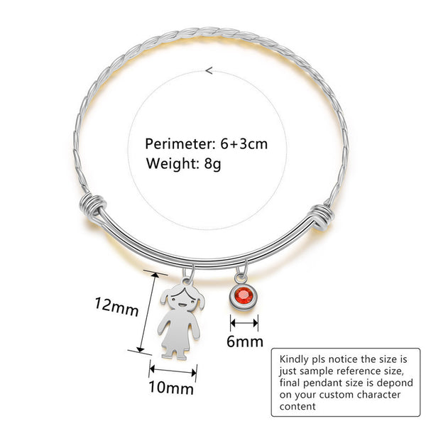 Stainless Steel Adjustable Opening Girl Boy Doll Bracelet