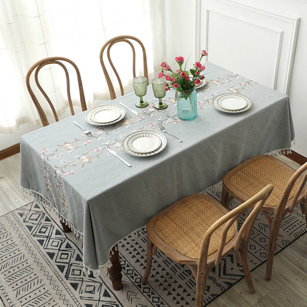 Household Rectangular Cotton And Linen Embroidered Tablecloth