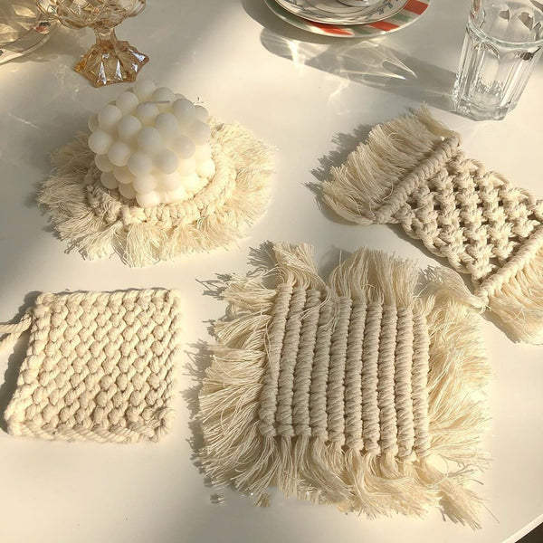 Handmade Cotton Woven Coaster Tassel Placemat Table Top Decoration