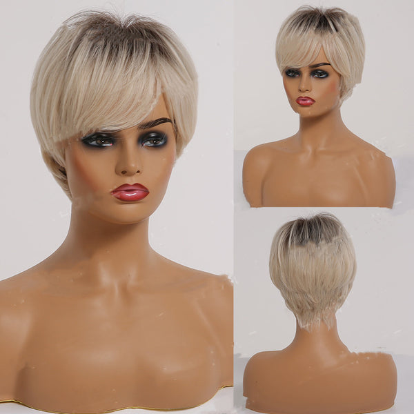 Short Straight Ombre Blonde Synthetic Hair Wigs With Bangs