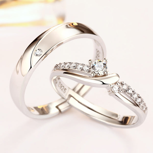 Weddings Simple Couple Style Silver Diamond Ring