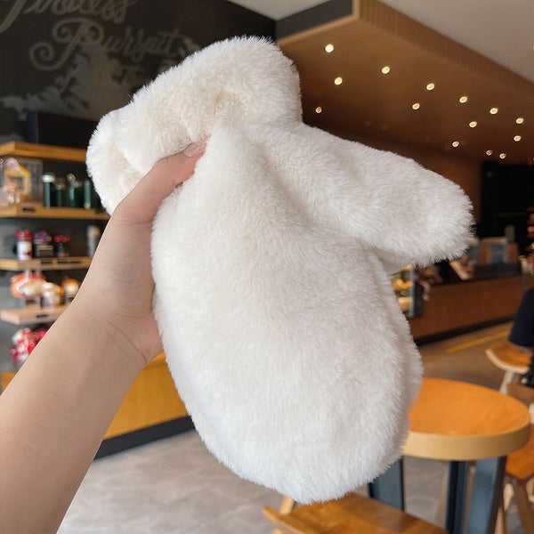 Plush Thickened Warm Plush Gloves Finger Cute Simple White Gloves