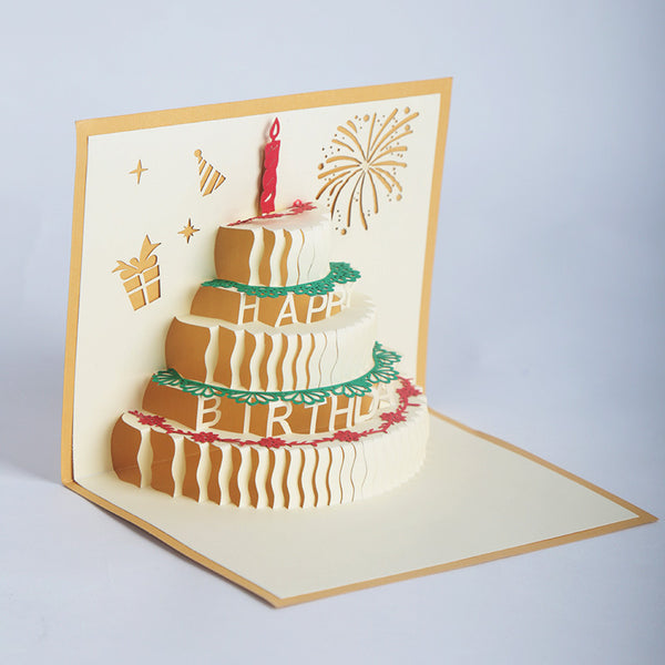 Colorful Birthday Cake 3d Paper Carving Greeting Card